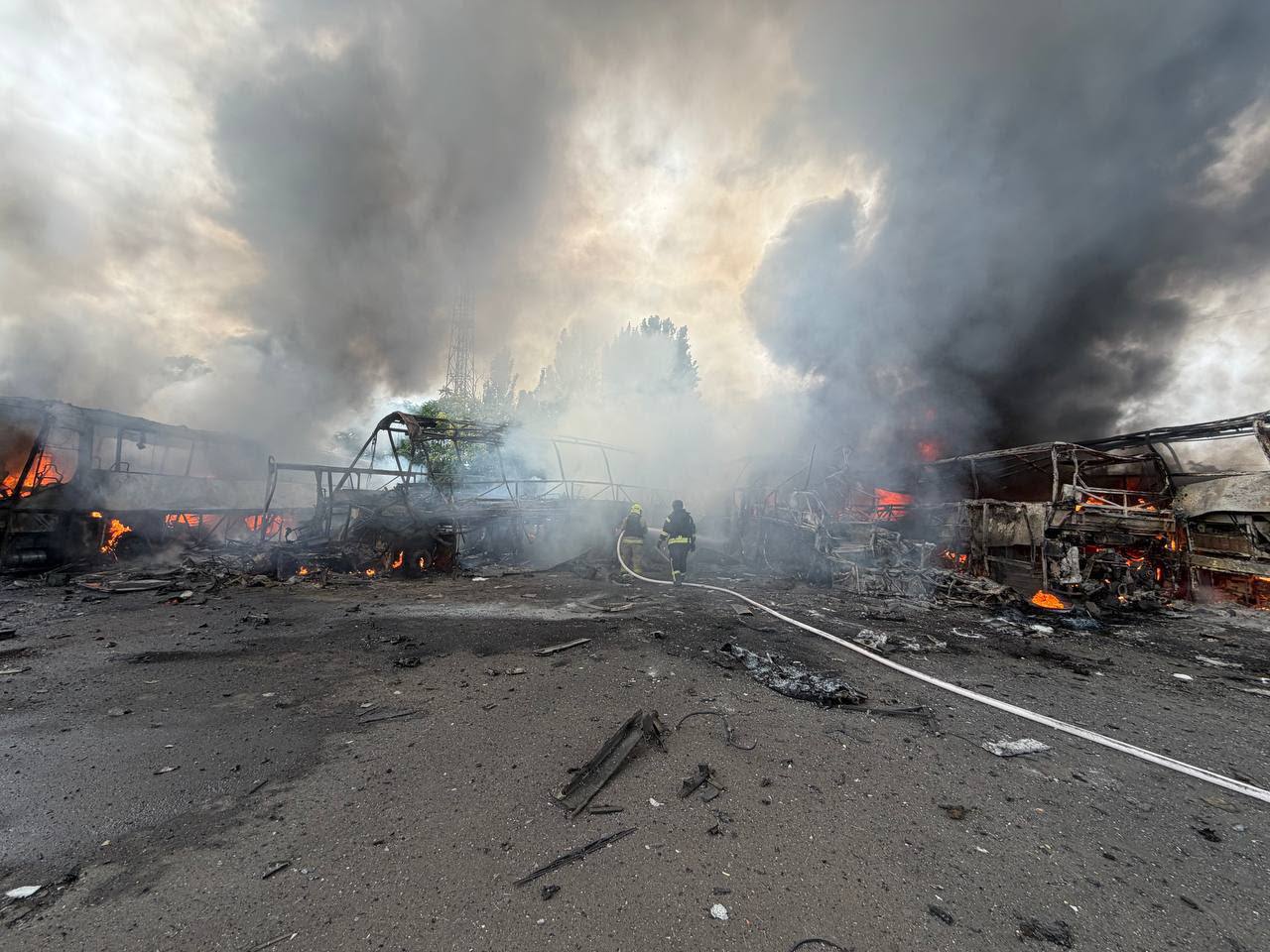 Russian attack damages bus depot in Odessa, 3 people injured